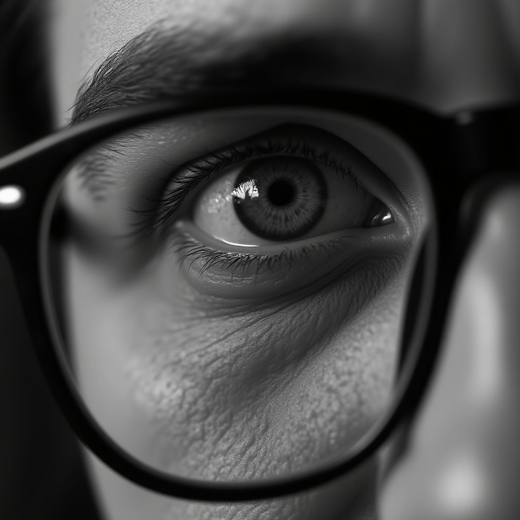 Un gráfico de mercado volátil reflejado en las gafas de una persona preocupada